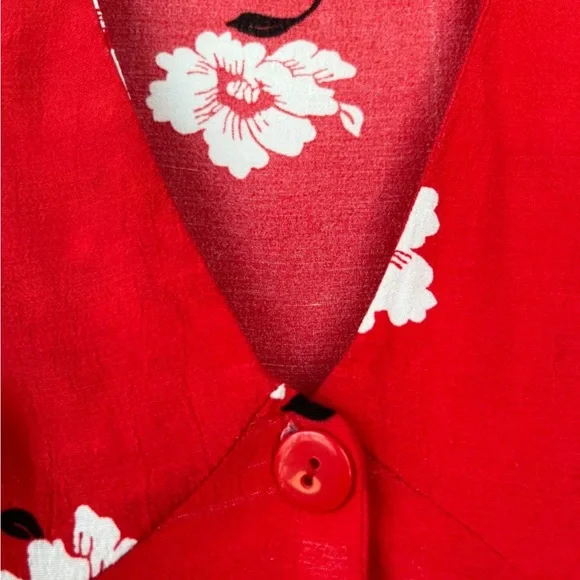 Zara red floral v-neck blouse [Free add on with purchase] - Picture 5 of 7